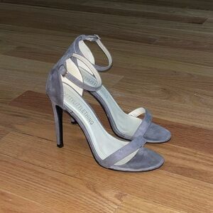 Grey Faux Suede Strap Heeled Sandals.